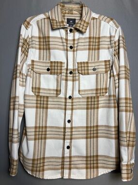 H&M Men's Cream and Tan Plaid Shacket